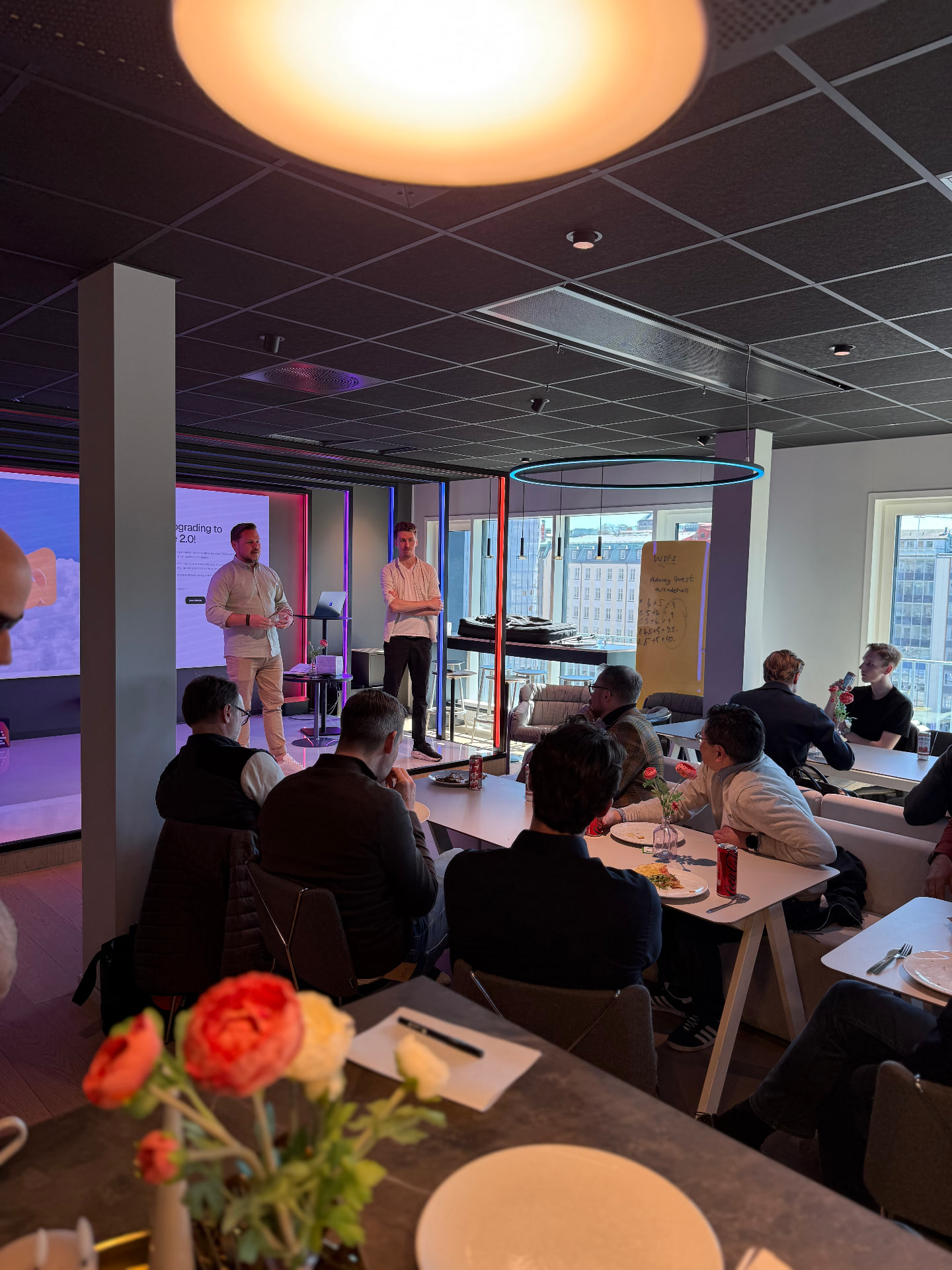 Sixty Gothenburg founders, angels, and investors filling the top floor of Adway HQ