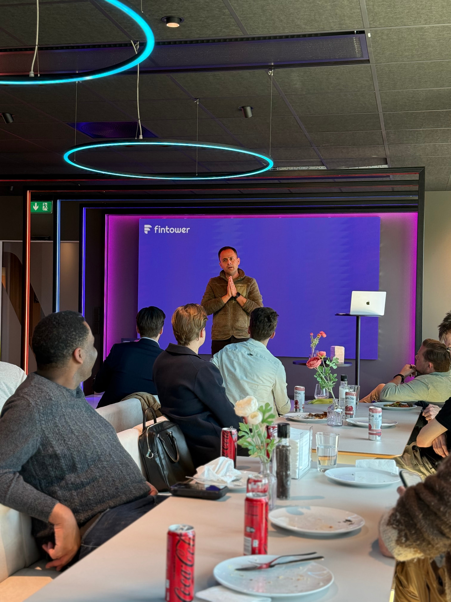 Ehsan Yazdani, CTO of Fintower, mid-sentence on the cash-and-runway demo
